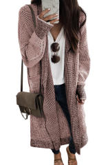 Pink Waffle Knit Pocketed Duster Cardigan