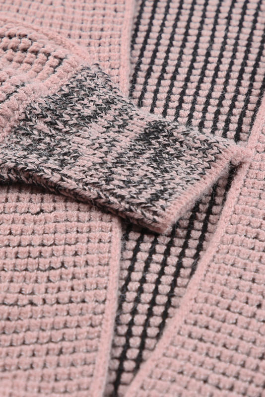 Pink Waffle Knit Pocketed Duster Cardigan