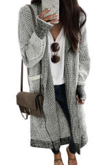 Gray Waffle Knit Pocketed Duster Cardigan