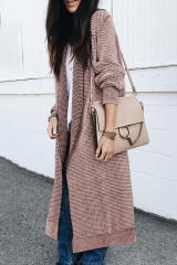 Pink Waffle Knit Pocketed Duster Cardigan