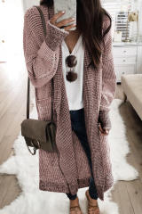 Pink Waffle Knit Pocketed Duster Cardigan