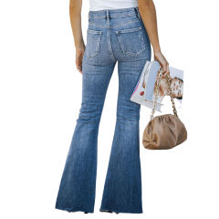 Blue High Waist Flared Jeans with Slits TQH510096-5