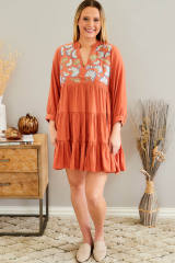 Orange Embroidered Tiered Ruffle Dress PL61945-14