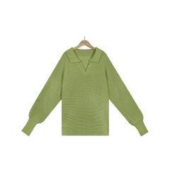Green Lapel Collar Knit Pullover Oversize Sweater