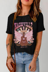 Black NASHVILLE Music City Graphic Print Short Sleeve Tee LC25222308-2