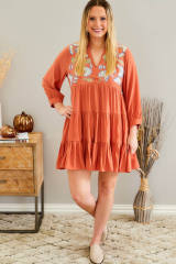 Orange Embroidered Tiered Ruffle Dress PL61945-14