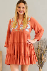 Orange Embroidered Tiered Ruffle Dress PL61945-14
