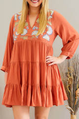 Orange Embroidered Tiered Ruffle Dress PL61945-14