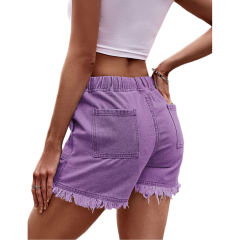 Purple Drawstring Elastic Waist Denim Shorts TQH530086-8