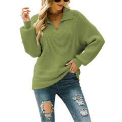 Green Lapel Collar Knit Pullover Oversize Sweater TQH270096-9