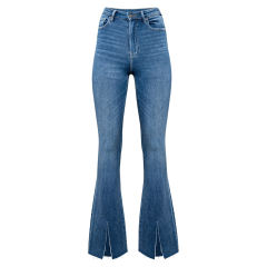 Blue High Waist Flared Jeans with Slits TQH510096-5