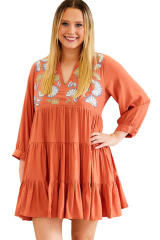Orange Embroidered Tiered Ruffle Dress PL61945-14