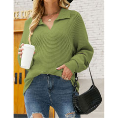 Green Lapel Collar Knit Pullover Oversize Sweater TQH270096-9