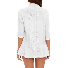 White 3/4 Sleeve Ruffle Hem Cardigan Top TQX210318-1