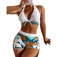 White Halter Bikini and Tropical Print Boardshorts TQG610001-1