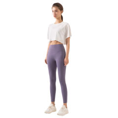 White Loose Crop Top and Purple High Waist Yoga Pants Set TQE71335-1-8