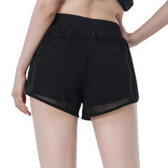Black Fake Two Pieces Quick Dry Sports Yoga Short TQE71336-2