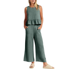 Gary Green Sleeveless Pleated Tank and Wide Leg Pants set TQL710162-50