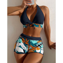 Black Halter Bikini and Tropical Print Boardshorts TQG610001-2