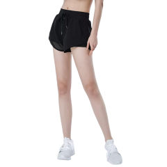 Black Fake Two Pieces Quick Dry Sports Yoga Short TQE71336-2