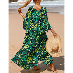 Dark Green Print Long Kinimo Beachwear TQL310062-36