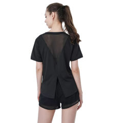 Black Fake Two Pieces Quick Dry Sports Yoga Short TQE71336-2