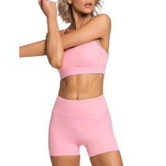 Pink White Back Criss Yoga Bra with Shorts Set TQL710038-10