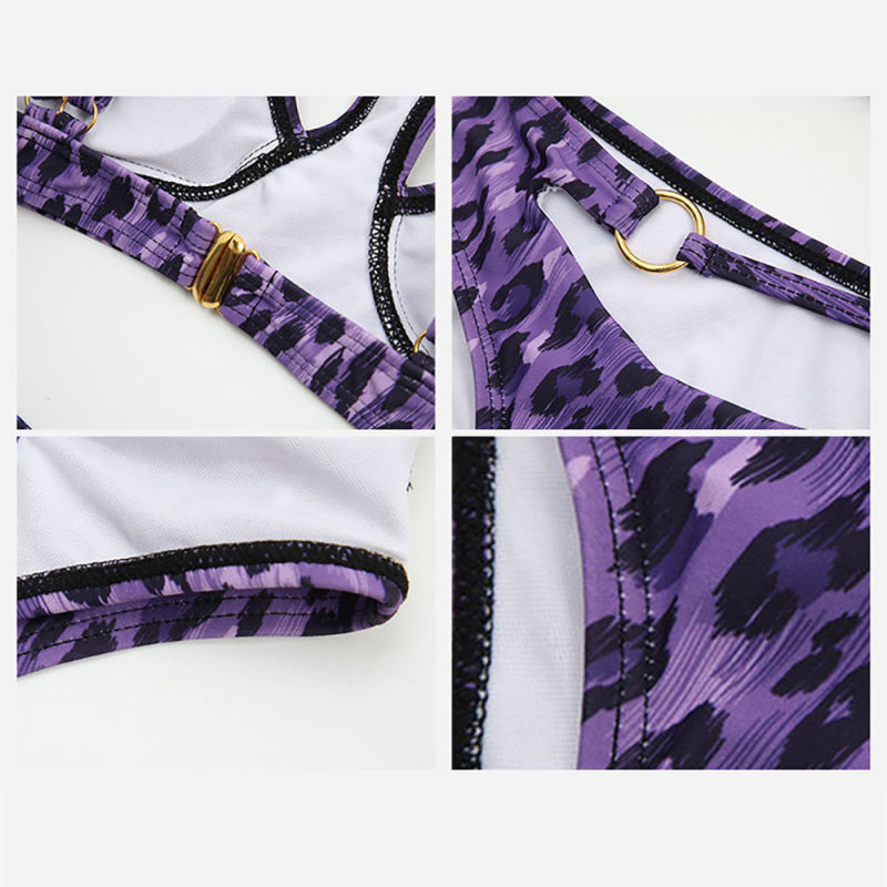 Purple Leopard Print Cut-out Bikini TQK610292-8