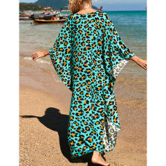 Green Stripe Print Long Kinimo Beachwear TQL310062-9