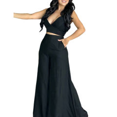Black Sling Tank And Wide Leg Pant Set TQX711098-2