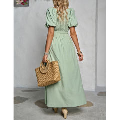 Pea Green V Neck Crop Top and Pocket Skirt Set TQX711102-64