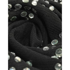 Black Mesh Rhinestone See Through Long Sleeve Maxi Dress TQK311243-2