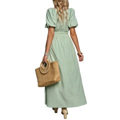 Pea Green V Neck Crop Top and Pocket Skirt Set TQX711102-64
