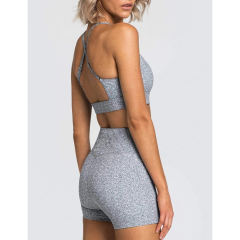 Gray Back Criss Yoga Bra with Shorts Set TQL710038-11