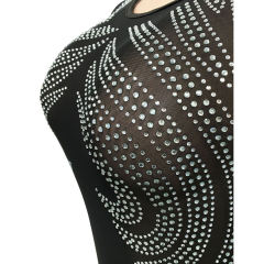 Black Mesh Rhinestone See Through Long Sleeve Maxi Dress TQK311243-2