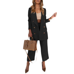 Black Lapel Collar Double Breasted Blazer with Pant Set TQK710398-2