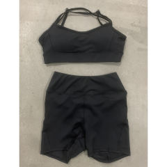 Black Back Criss Yoga Bra with Shorts Set TQL710038-2