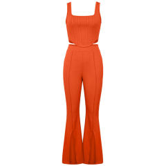 Orange Sleeveless Crop Top with Split Pant Set TQG71001-14