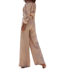 Apricot Off Shoulder Crop and Straight Leg Pant Set TQL710167-18