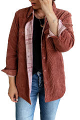 Plaid Print Buttoned Corduroy Double-sided Jacket LC8511650-3