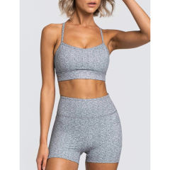 Gray Back Criss Yoga Bra with Shorts Set TQL710038-11
