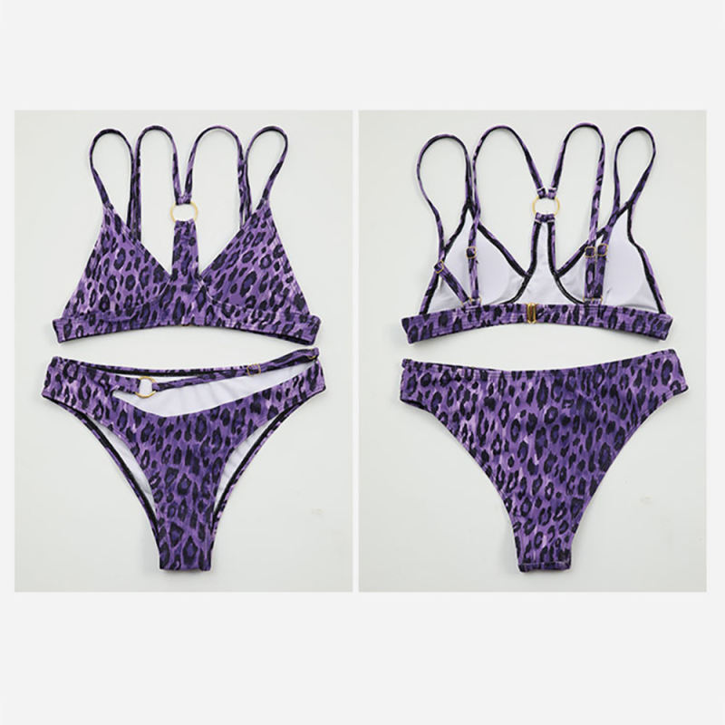 Purple Leopard Print Cut-out Bikini TQK610292-8