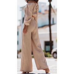 Apricot Off Shoulder Crop and Straight Leg Pant Set TQL710167-18