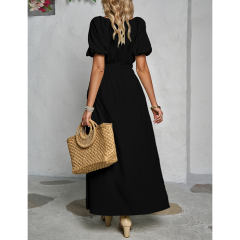 Black V Neck Crop Top and Pocket Skirt Set TQX711102-2