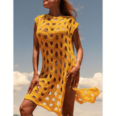 Orange Hollow-out Pullover Beach Cover with Slit TQG310034-14