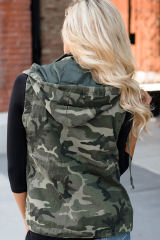 Camouflage Cinched Zipper Snaps Hooded Vest LC853013-9