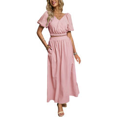 Pink V Neck Crop Top and Pocket Skirt Set TQX711102-10