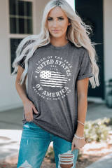 Gray United States Of America Flag Graphic Print Short Sleeve T Shirt LC25221389-11