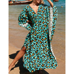 Green Stripe Print Long Kinimo Beachwear TQL310062-9