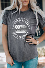 Gray United States Of America Flag Graphic Print Short Sleeve T Shirt LC25221389-11
